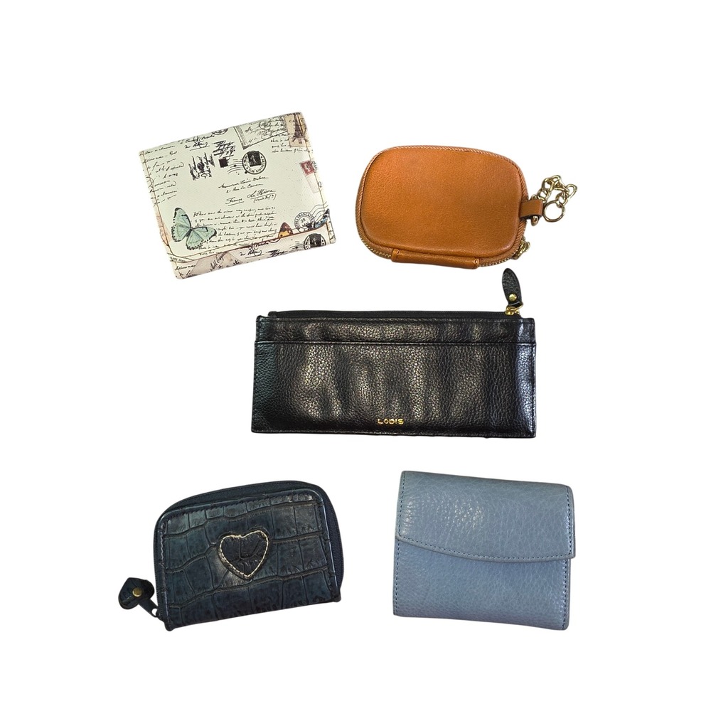 Lodis Steve Madden Mixed Wallet Lot 5pc Black Blue Tan Butterfly Leather Heart